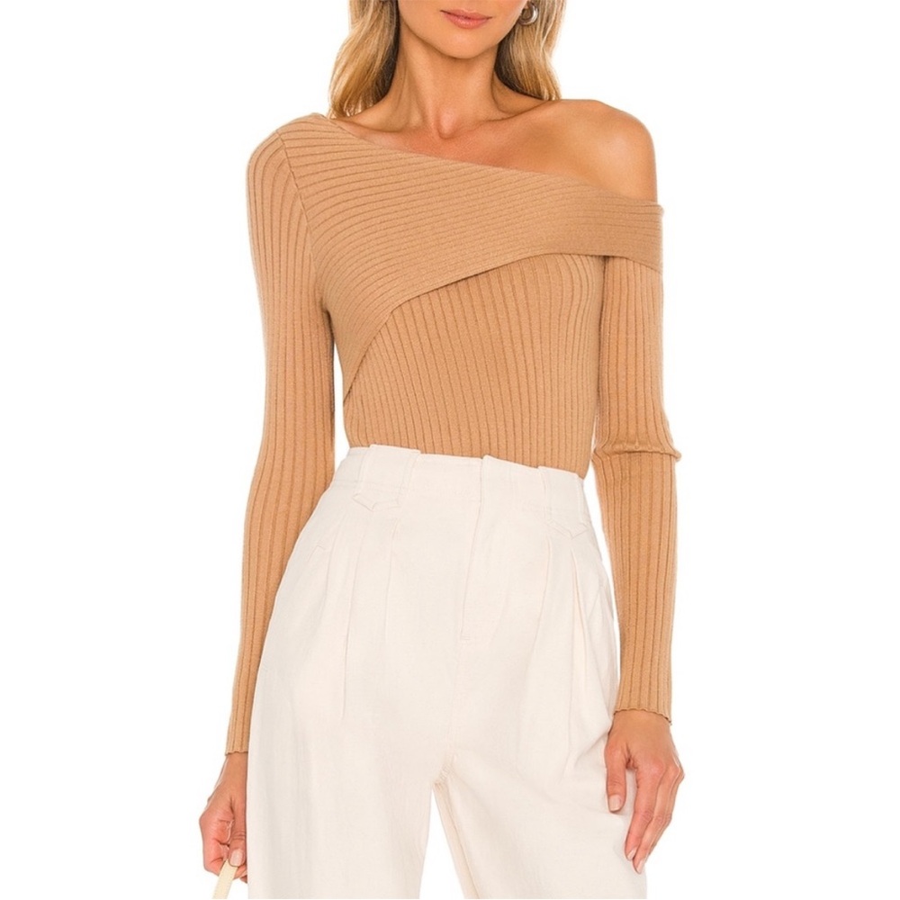Heartloom Women's Off-the-Shoulder Ribbed Sweater in Camel